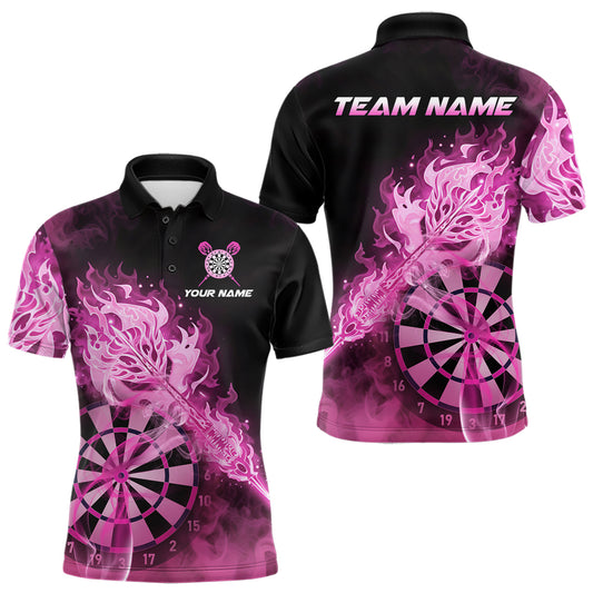 Individuell gestaltetes Darts Polo League Shirt für Herren mit rauchigem rosa Flammen-Dartpfeil – Dart Team Trikot NYN2213