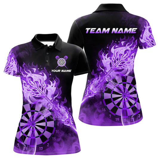 Individuell gestaltetes Darts Polo League Shirt für Damen mit rauchigem violettem Flammen-Dartpfeil – Dart Team Trikot NYN2214