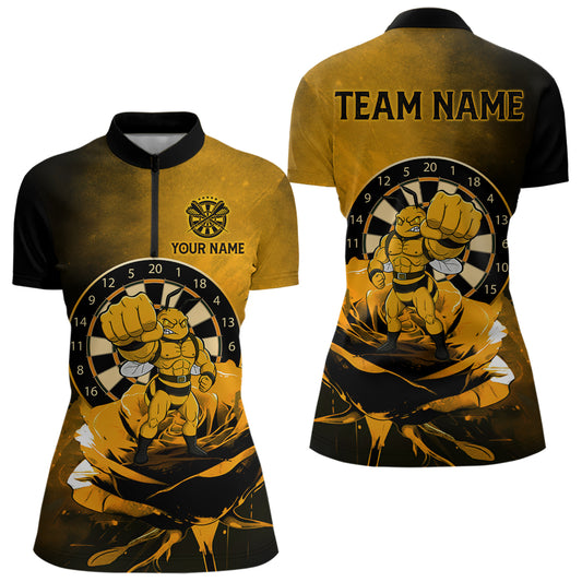 Individuell gestaltetes Rose & Bienen-Grunge-Dartboard Damen Darts Quarter-Zip Shirt - Lustiges Dart-Trikot NYN2221