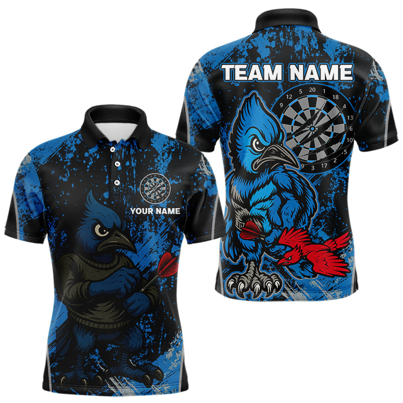 Individuelles Blau-Schwarz Eichelhäher Dartboard Grunge Polo-Dartshirt für Herren, Dartspieler-Trikot NYN0530