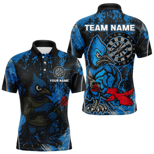 Individuelles Blau-Schwarz Eichelhäher Dartboard Grunge Polo-Dartshirt für Herren, Dartspieler-Trikot NYN0530