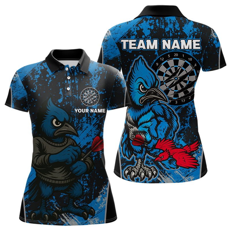 Individuelles Blau-Schwarz Eichelhäher Dartboard Grunge Polo-Dartshirt für Damen, Dartspieler-Trikot NYN0530