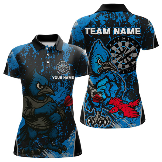 Individuelles Blau-Schwarz Eichelhäher Dartboard Grunge Polo-Dartshirt für Damen, Dartspieler-Trikot NYN0530