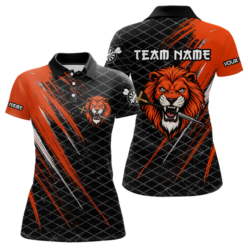 Löwe mit Dartpfeilen im Grunge-Stil, individuelles oranges Dartshirt für Damen, Teamtrikots NYN0101