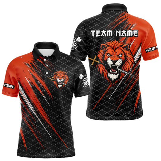Löwe mit Dartpfeilen im Grunge-Stil Orangenes personalisiertes Dartshirt für Herren, Teamtrikots NYN0101