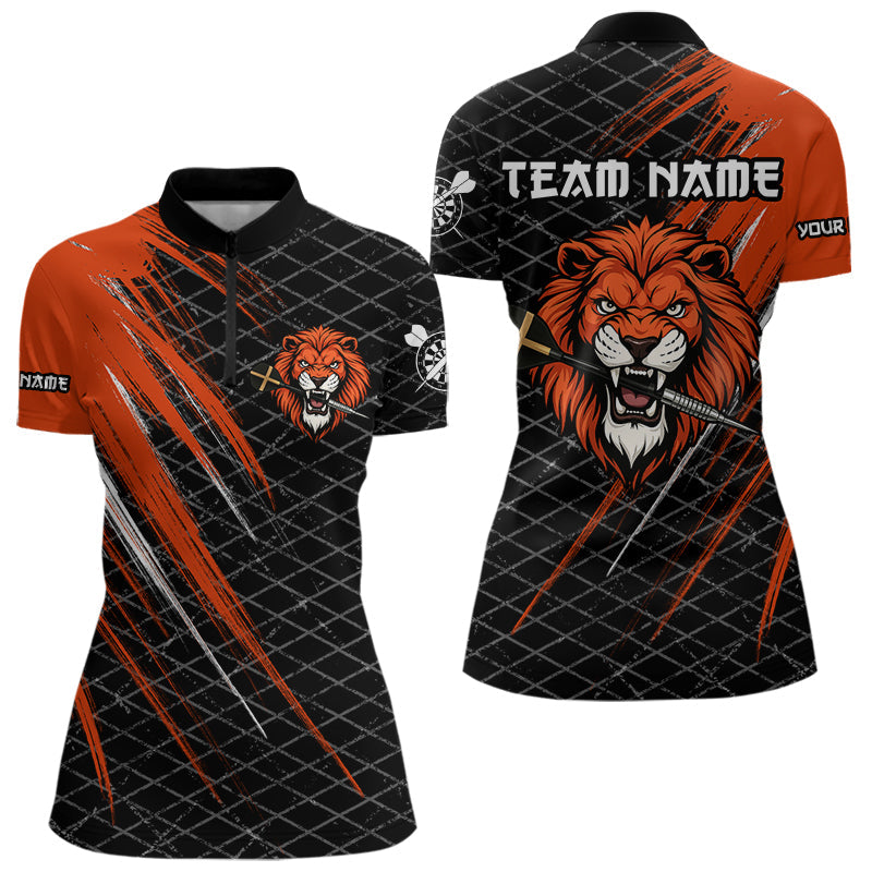 Löwe mit Dartpfeilen im Grunge-Stil, individuelles oranges Dartshirt für Damen, Teamtrikots NYN0101
