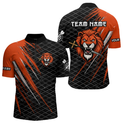 Löwe mit Dartpfeilen im Grunge-Stil Orangenes personalisiertes Dartshirt für Herren, Teamtrikots NYN0101