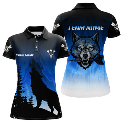 Personalisierter Wolfskopf mit Dartpfeilen, blaues Dartshirt für Damen, Teamtrikots NYN0112