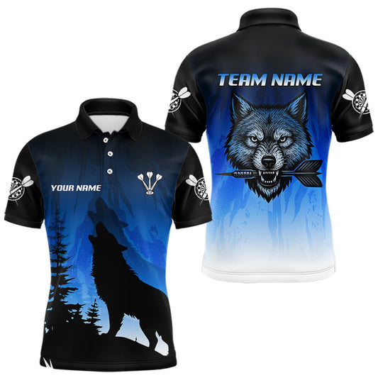 Personalisierter Wolfskopf mit Dartpfeilen Blaues Dartshirt für Herren, Teamtrikots NYN0112