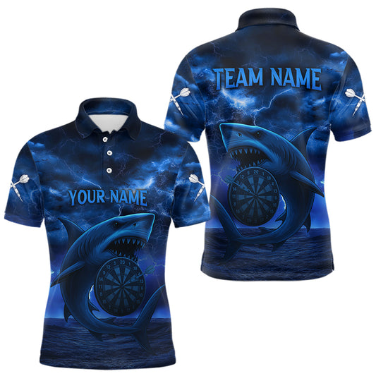 Herren Individuelles Polo Dart Shirt Kobaltblauer Blitz-Hai im Ozean, Dartboard Dart Trikots NYN0330