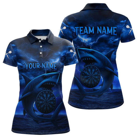 Damen Individuelles Polo Dart Shirt Kobaltblauer Blitz-Hai im Ozean, Dartboard Dart Trikots NYN0330