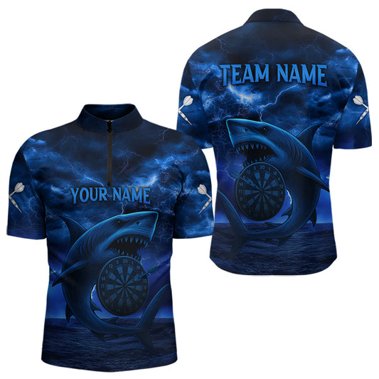 Herren Individuelles 1/4-Zip Dart Shirt Kobaltblauer Blitz-Hai im Ozean, Dartboard Dart Trikots NYN0330