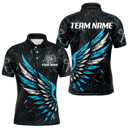 Weiß-blaue Flügel im Grunge-Stil Personalisiertes Dartshirt für Herren, Teamtrikots NYN0110