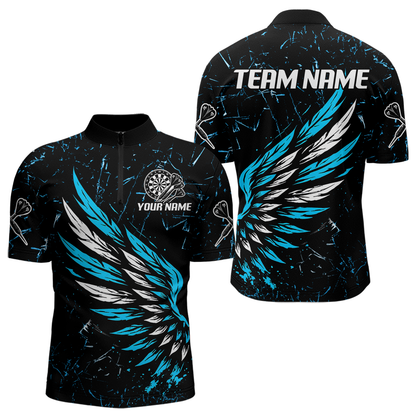 Weiß-blaue Flügel im Grunge-Stil Personalisiertes Dartshirt für Herren, Teamtrikots NYN0110