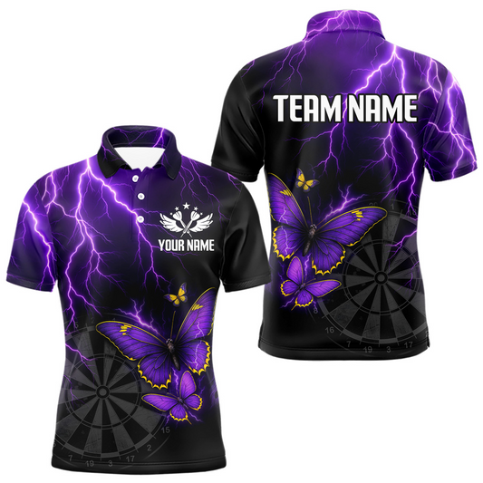Individuelles Herren Polo Dart Shirt mit Violettem Blitz & Leuchtendem Schmetterling, Dart Trikot NYN0286