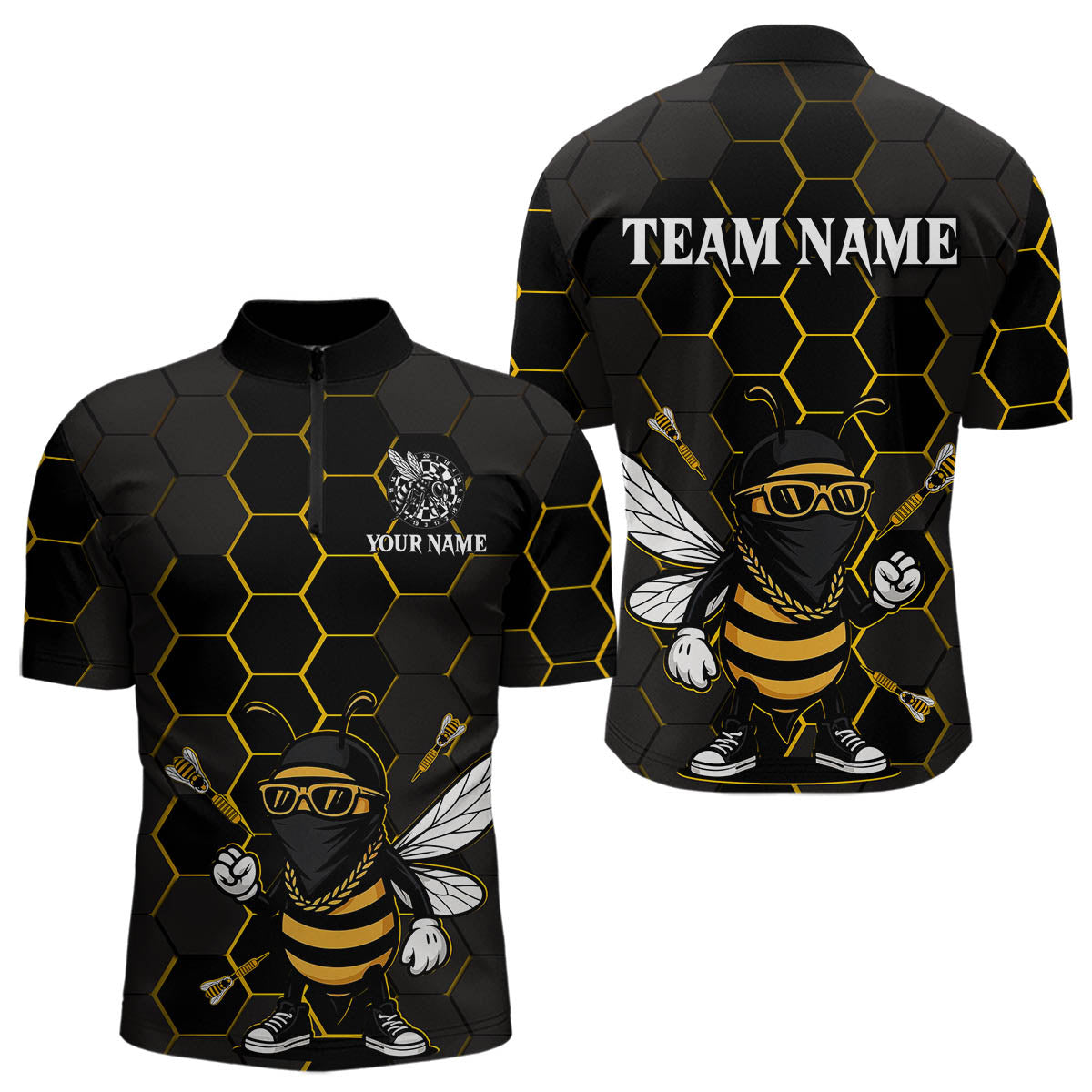 Individuelles Bienen-Mensch Dartpfeile Lustiges Dartshirt für Herren, 1/4-Zip Dart-Outfit-Trikots NYN0669