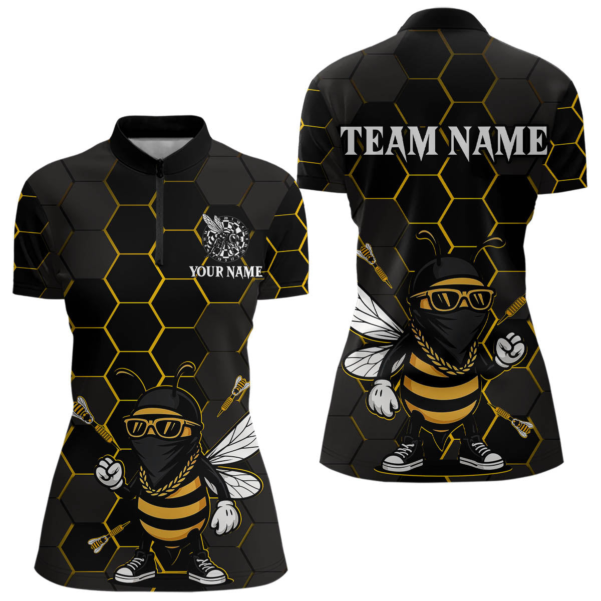 Individuelles Bienen-Mensch Dartpfeile Lustiges Dartshirt für Damen, 1/4-Zip Dart-Outfit-Trikots NYN0669