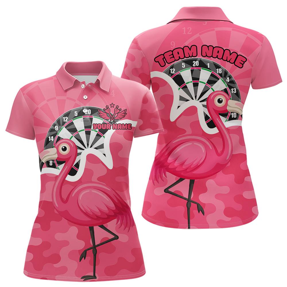 Individuell gestaltetes rosa Flamingo-Camouflage-Dartboard Damen-Darts-Quarter-Zip-Ligashirt - Lustiges Dart-Trikot NYN2206