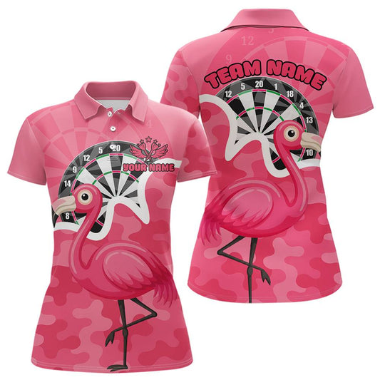 Individuell gestaltetes rosa Flamingo-Camouflage-Dartboard Damen-Darts-Quarter-Zip-Ligashirt - Lustiges Dart-Trikot NYN2206