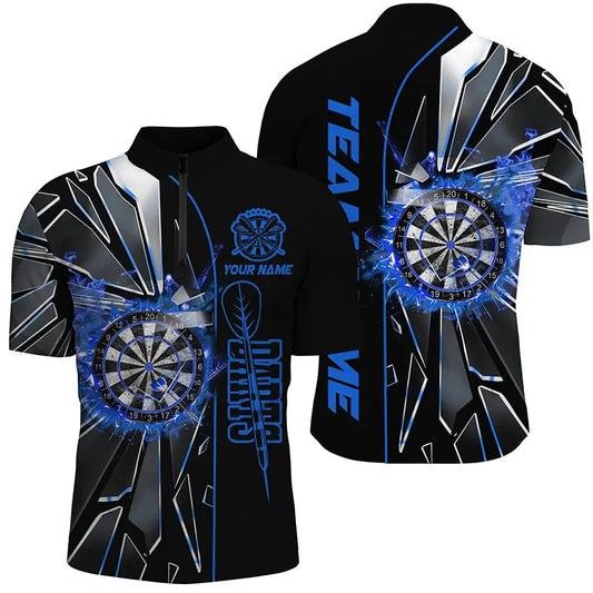 Individuelles Blau Break Glass Dart Herren Shirt mit Viertelreißverschluss, Dart Liga Shirt TDM2274